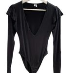 Urban Outfitters  Out From Under Plunging V-Neck Flutter Bodysuit Black Photo 1