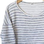 L'Agence Crop Knit Sweater Blue Stripe Silver Thread Half Sleeve Cotton Medium Photo 5