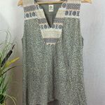 Anthropologie  Tiny Gray & Tan Print Sleeveless Farmhouse Cottagecore Boho Top L Photo 0