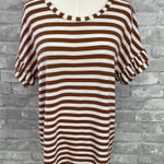 Jane and Delancey  Brown and White Striped Short Sleeve Top Photo 0