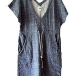 Whit Gray Patterned Hoodie Dress with Drawstring Waist and Pockets Size undefined Photo 0