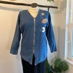 Vintage Denim Cotton Zip Up Sports Football Embroidered Jean Shirt Size Large Blue Photo 4