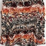 Chico's 2/L Brown Black Blouse Jacket Abstract Animal Zip Ruched 3/4 Sleeve Bold Photo 2