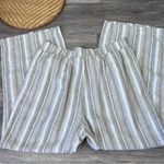 Briggs New York Beige & gray striped linen wide leg crop pants coastal Photo 1