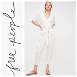 Free People  ‘Shining Sun’ Front Waist Tie Linen Blend V Neck Jumpsuit Small Photo 3