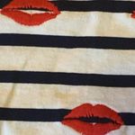 J.Crew top women’s large navy white stripes w/ red embroidered lips crewneck Photo 6