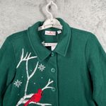 Quacker Factory  Shirt S Green Cardinal Fleece Snowflakes Cozy Holiday Christmas Photo 3
