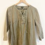 Talbots  Dress Women Green Lace up Front 3/4 Sleeve Shirt 16 Petite renaissance Photo 1