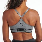 Puma Heathered Light Grey V Neck Racerback Seamless Workout Sports Bra NEW Photo 2
