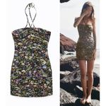 ZARA  Halter Tie Smocked Ruched Strapless Bodycon Floral Mini Dress Size Small Photo 1