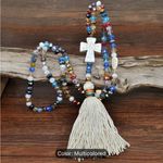 1Pc Boho Sweater Necklace Colorful Beaded Cream Tassel‎ Butterfly Charm Fashion Blue Photo 6