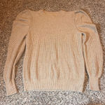 Loft Women's Beige Puff Sleeve Ribbed Crew Neck Sweater Size M Photo 0