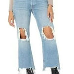 Free People Mid Rise Maggie Button Fly Busted Knees Raw Hem Jeans Blue 30 / 10 Photo 0