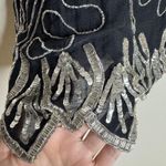 Vintage Silk Sequin Beaded Shirt Womens Medium Black Silver Party Evening 80s Photo 5