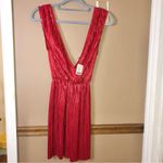 Urban Outfitters Oh My Love  Shimmer Pleated Fit + Flare Plunge Neck‎ Dress Red S Photo 2