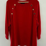 Lane Bryant  Red Crew Neck Sweater Gold Button Detail 3/4 Sleeve Plus Size 26/28 Photo 0