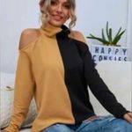 SheIn two tone turtleneck top cold shoulder long sleeve Sz Large Photo 1