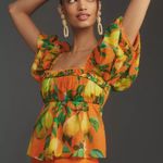 Farm Rio  Chic Pearls S/L Blouse in Chic Pear Orange sz small NWT Photo 2