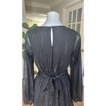 Japna  Black Metallic Ruffle Mini Dress Size M Long Sleeve Party Holiday Sparkle Photo 4
