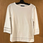 Karen Scott  White 3/4 Sleeve Blouse with Striped Details Photo 0