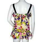 EXPRESS  Shirt Womens XS‎ Pink Yellow Floral Flowers Ruffle Romantic Feminine Photo 3