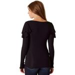 Free People  On Rewind Jersey Black Knit Top Blouse Ruffle Long Sleeves V-Neck XS Photo 1
