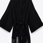 ZARA fringe black Kimono Style cardigan size large NWT Photo 0