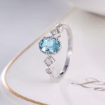 18K White Gold Plated Adjustable Blue Crystal Aquamarine Sapphire Ring for Women Silver Photo 3