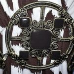 Cache  Brown & White Damask Tie  Back  Sleeveless Top Medallion Center EUC Size M Photo 4