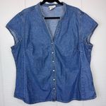 Faded Glory Vintage  Blue Denim Buttoned Top V-neck Short Cap Sleeves 22W/24W Photo 0
