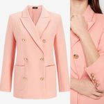 EXPRESS Flannel Knit Oversized Double Breasted Blazer with Gold Novelty Buttons Photo 1