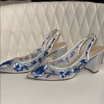 Betsey Johnson  White and Blue Embroidered Heels Photo 2
