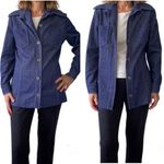 BODIN KNITS Blue Shirt Jacket 70s Spread Collar Polyester Shacket Overshirt Photo 10