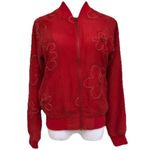 Anne Carson  Workshop Red Silk Floral Embroidered Bomber Jacket Women Sz M Photo 1