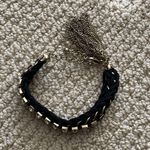 J.Crew Bejeweled Tassel Felt Braided Black Bracelet with Cubic Zirconia Stones GUC Photo 2