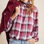 Anthropologie Cloth & Stone Glacier Plaid Long Sleeve Blouse Pink Women’s Medium Photo 13