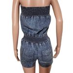 Women's sleeveless chambray smocked denim romper M Blue Size M Photo 5