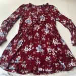 Lulus  Lovely Blooms Burgundy Floral Print Long Sleeve Babydoll Dress size xs Photo 5