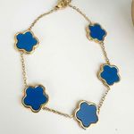 Gold Plated Blue Clover Necklace Flower Chain stainless steel womens jewelry Photo 4