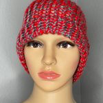 Red and Gray Hand Knitted Handmade Skull Cap Photo 0