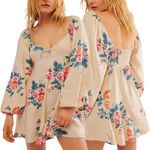 Free People Francesca Floral Print Mini Dress Women's Medium Warm Ivory Boho NWT Photo 2