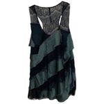 Poleci Green Silk Layered Camisole Tank Top Shirt Womens Size 4 Black Lace Photo 2