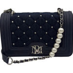 Badgley Mischka  Navy Quilted Studded Crossbody Bag Pearls Chain Strap Photo 0