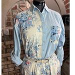 suit skirt blazer button front top swing skirt floral blue pink white Size 12 Photo 13