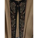 Vntg Koret Tan With Black Trim Paisley Embroidered Open Cardigan Size Large Brown Photo 4