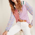 Maeve NWOT  Anthropologie Bernadette Mixed Print Blouse Size Small button down Photo 5