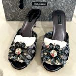 Dolce & Gabbana Lace and Crystal Slide Sandals Photo 1