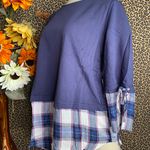 Doe & Rae ✅3/$30✅ NWT  Denim/Navy Orchid Plaid 3/4 Tie Sleeve 2-Tone Top | LARGE | Photo 5