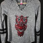No Boundaries Owl Grey Hoodie Pullover Long Sleeve Shirt Photo 0