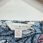 Lucky Brand Blue with Pink & White Flowers Smocked Yoke Boho Flutter Sleeve Top Photo 4